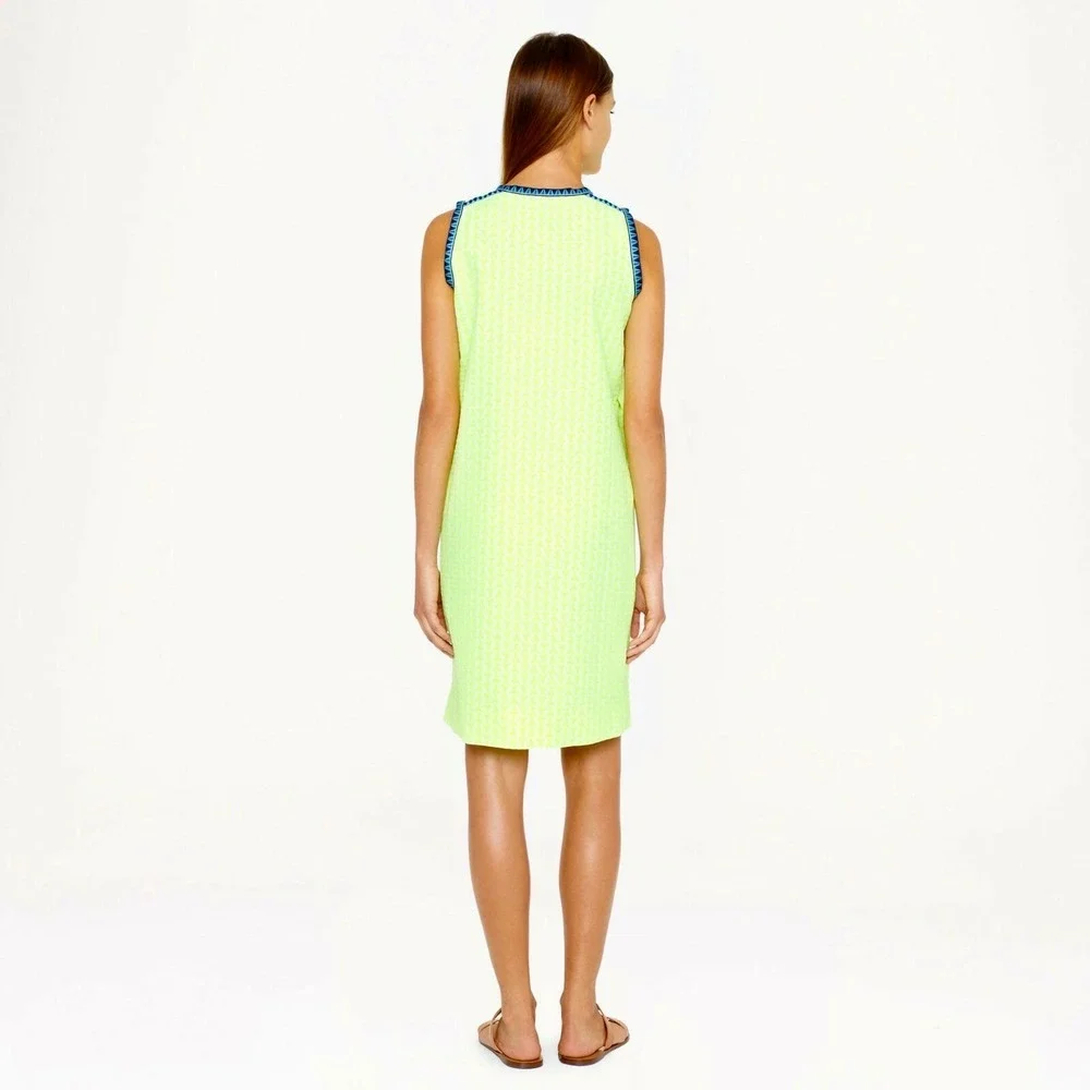 J. Crew Neon Yellow Shift Dress with Navy Trim